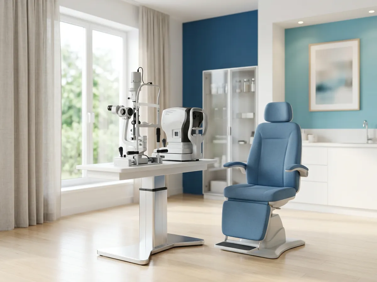 Eye examination room with a slit lamp
